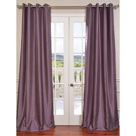 Smokey Plum Grommet Blackout Vintage Textured Faux Dupioni Silk Curtain