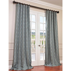 Meridian Slate Blue Flocked Faux Silk Taffeta Curtain