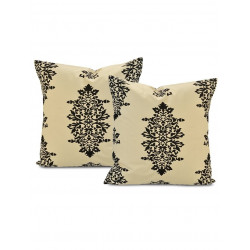 Jakarta Khaki Printed Cotton Cushion Cover (Pair)