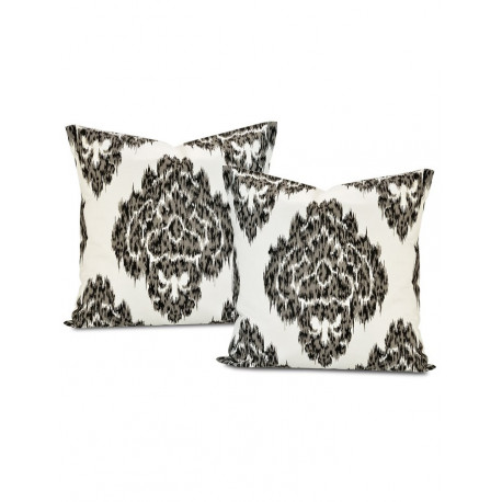 Ikat Black Printed Cotton Cushion Cover (Pair)