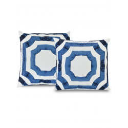 Mecca Blue Printed Cotton Cushion Cover- PAIR