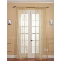 Pair (2 Panels) Gold Solid Faux Organza Sheer Curtain