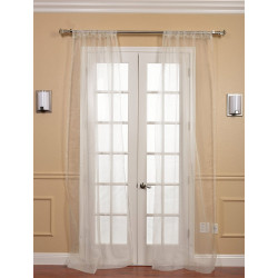 Pair (2 Panels) Off White Solid Faux Organza Sheer Curtain