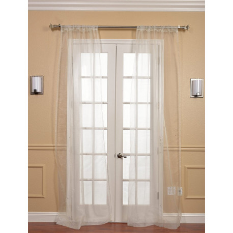 Pair (2 Panels) Off White Solid Faux Organza Sheer Curtain