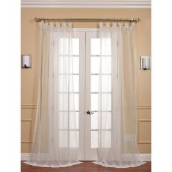 Pair (2 Panels) Solid Off White Voile Poly Sheer Curtain