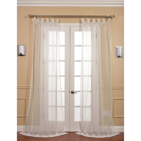 Pair (2 Panels) Solid Off White Voile Poly Sheer Curtain