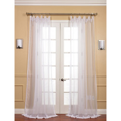 Pair (2 Panels) Solid White Voile Poly Sheer Curtain