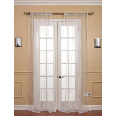 Pair (2 Panels) White Solid Faux Organza Sheer Curtain