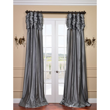 Platinum Ruched Faux Solid Taffeta Curtain