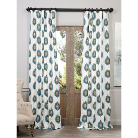 Mayan Teal Printed Cotton Curtain