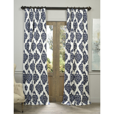 Ikat Blue Printed Cotton Curtain