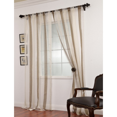 Signature Havannah Cocoa Striped Linen & Voile Weaved Sheer Curtain