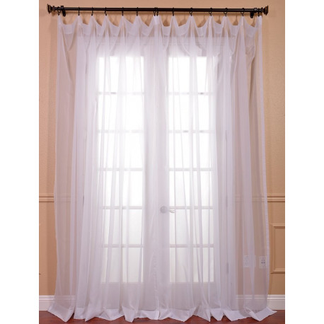 Doublewide Solid White Voile Poly Sheer Curtain