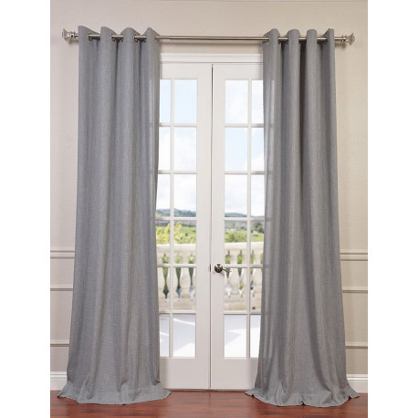 Heather Grey Faux Linen Grommet Semi Sheer Curtain