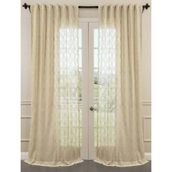 Saida Natural Embroidered Faux Linen Sheer Curtain