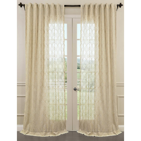 Saida Natural Embroidered Faux Linen Sheer Curtain