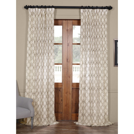 Saida Chocolate Embroidered Faux Linen Curtain