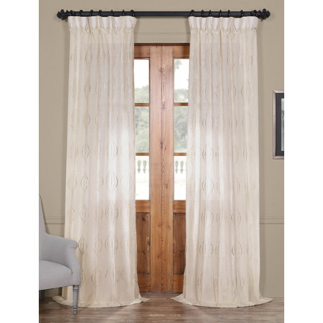 Suez Natural Embroidered Faux Linen Sheer Curtain