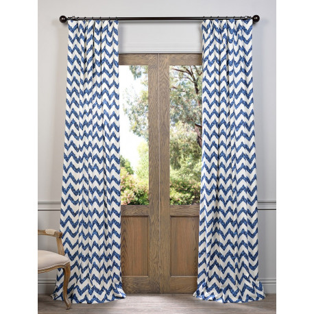 Calipso Blue Printed Cotton Curtain