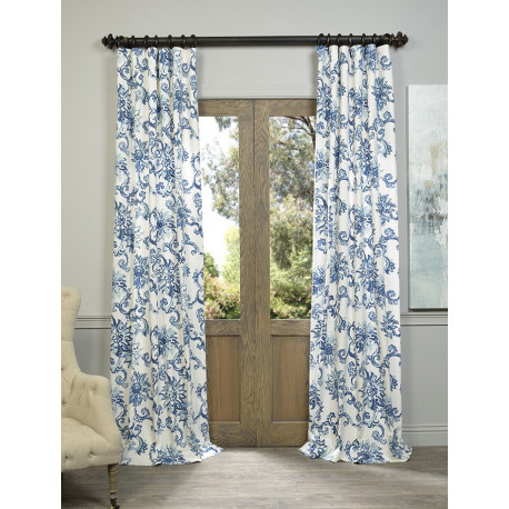 Indonesian Blue Printed Cotton Twill Curtain