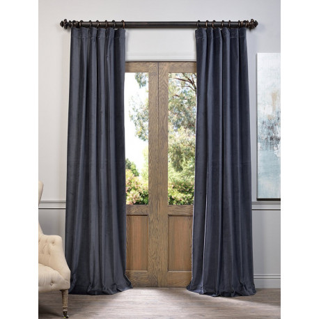 Blue Grey Vintage Cotton Velvet Curtain