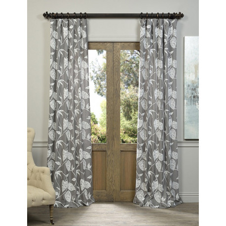 Vine Grey Embroidered Crewel Faux Linen Curtain