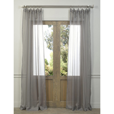 Pair (2 Panels) Solid Grey Voile Poly Sheer Curtain