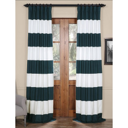 Dusk Blue & Off White Horizontal Stripe Curtain