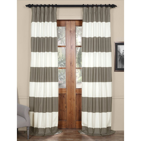 Slate Grey & Off White Horizontal Stripe Curtain