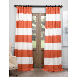 Henna & Off White Horizontal Stripe Curtain