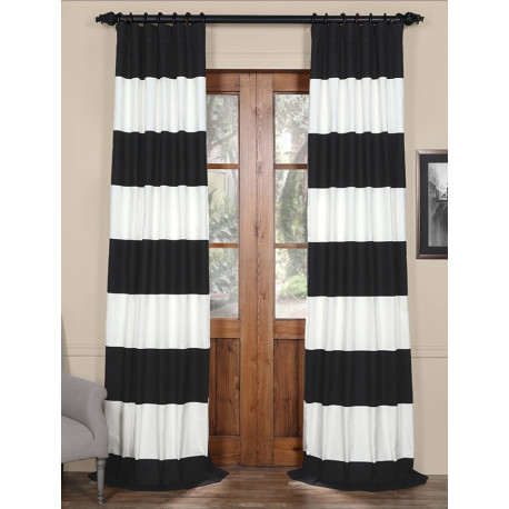 Onyx Black & Off White Horizontal Stripe Curtain