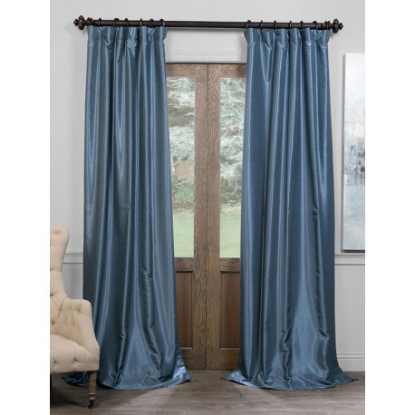 Provencial Blue Blackout Vintage Textured Faux Dupioni Curtain